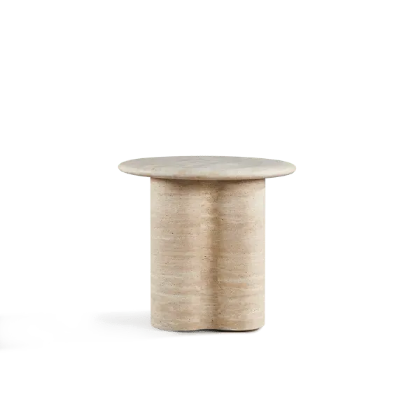 Porto Round Side Table Sculptural Base - Natural, Stone image