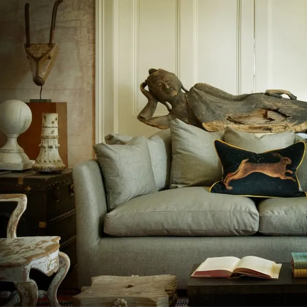Rectangular Cushion with Hare Print - Black, Velvet
