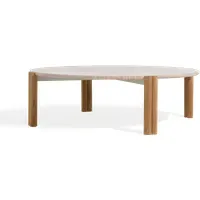 Round Coffee Table - Travertine, Teak