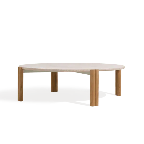 Round Coffee Table - Travertine, Teak image