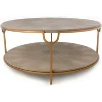 Round Coffee Table with Shelf - Cream, Brass