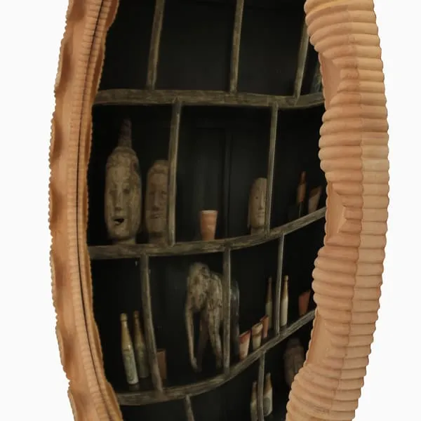 Round Convex Mirror - Mahogany Wood Frame