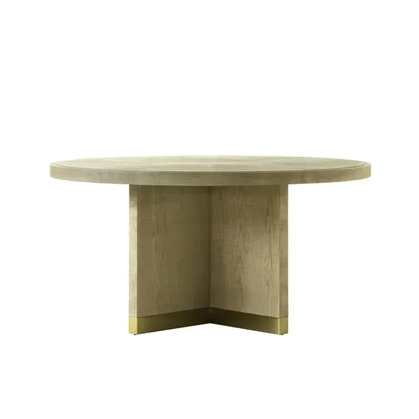 Round Dining Table with Brass Accents - Natural, Ash Wood