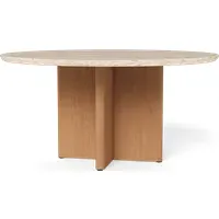 Round Dining Table with Travertine Top - Teak, Wood