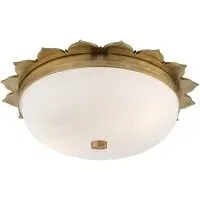 Round Flush Ceiling Light with Floral Details - Brass, Glass