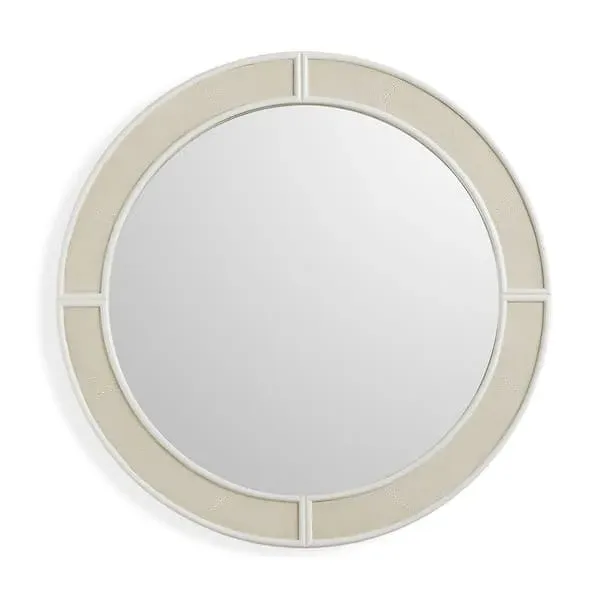 Round Mirror with Faux Shagreen Frame - White, Composite image