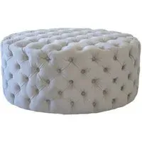Round Ottoman Stool with Buttoning - Putty, Velvet