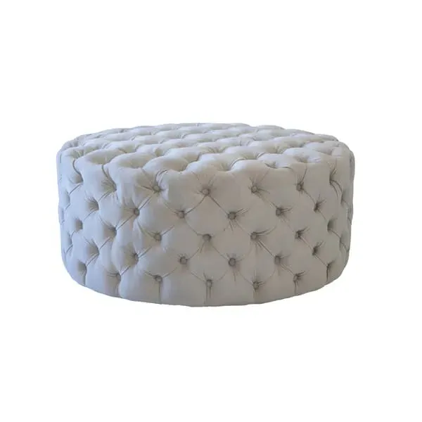 Round Ottoman Stool with Buttoning - Putty, Velvet image