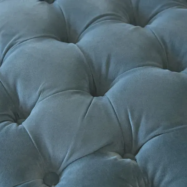 Round Ottoman Stool with Buttoning - Teal, Velvet
