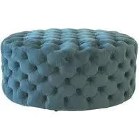 Round Ottoman Stool with Buttoning - Teal, Velvet