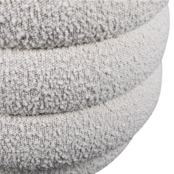 Round Ottoman - White, Boucle Fabric