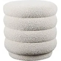 Round Ottoman - White, Boucle Fabric