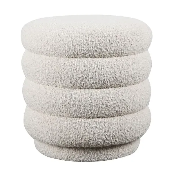 Round Ottoman - White, Boucle Fabric image