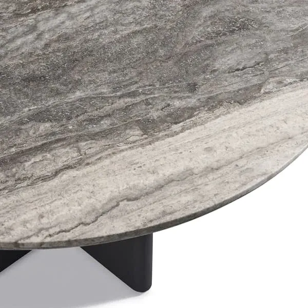 Round Outdoor Dining Table with Travertine - Dark Grey, Aluminium