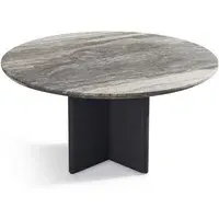 Round Outdoor Dining Table with Travertine - Dark Grey, Aluminium