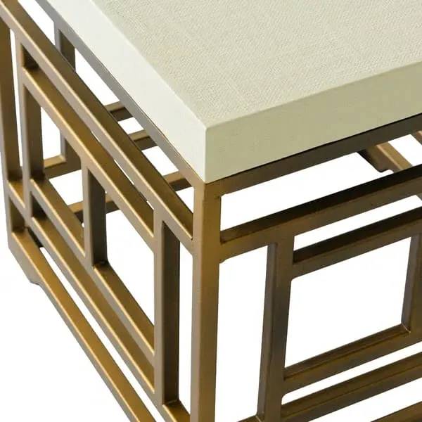 Round Side Table with Brass Base - Cream, Lacquer