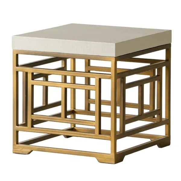 Round Side Table with Brass Base - Cream, Lacquer image