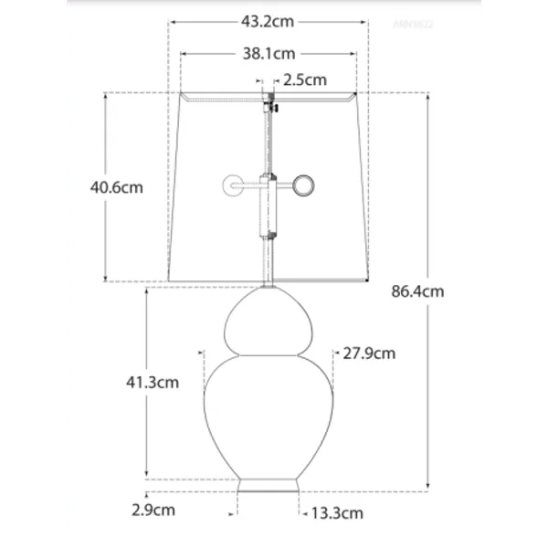 Round Table Lamp with Brass Fixings - Grey, Ceramic