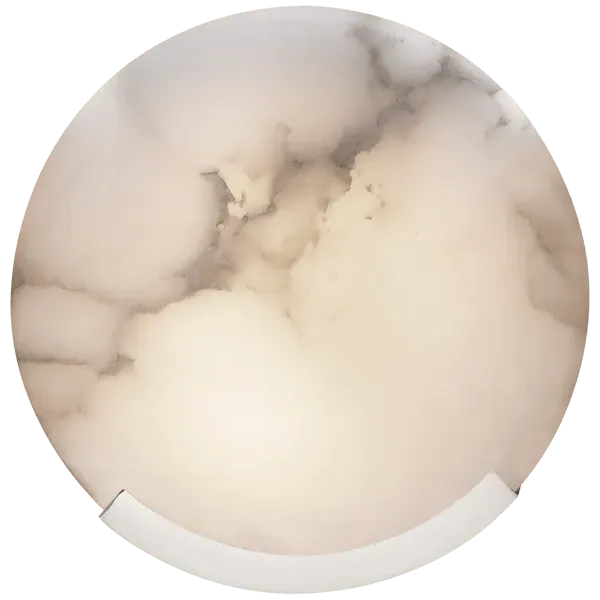 Round Wall Light with Alabaster - Nickel, Metal