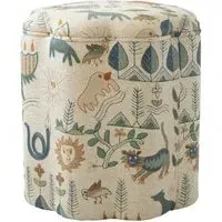 Scalloped Ottoman with Edge Detail - Multicoloured, Linen