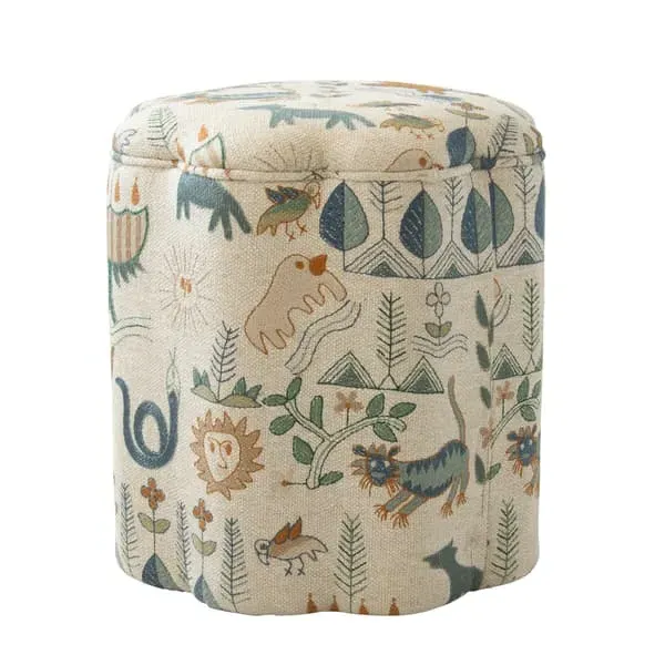 Scalloped Ottoman with Edge Detail - Multicoloured, Linen