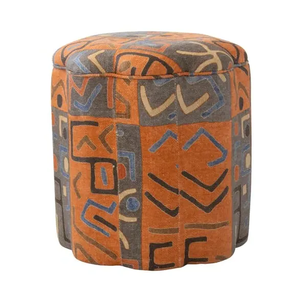 Scalloped Ottoman with Edge Detail - Orange, Linen