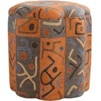 Scalloped Ottoman with Edge Detail - Orange, Linen
