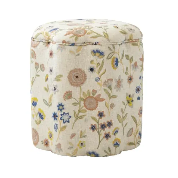 Scalloped Ottoman with Storage - Multicoloured, Linen