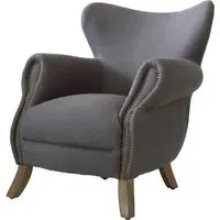 Scholar Armchair with Curved Lines - Grey, Linen
