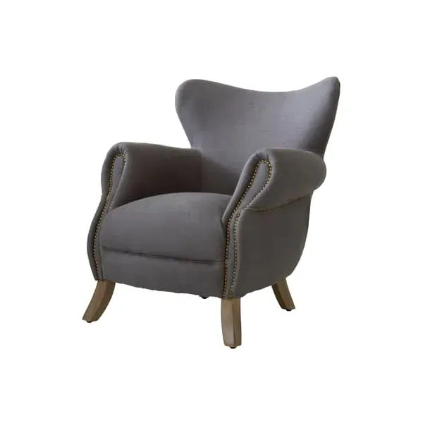 Scholar Armchair with Curved Lines - Grey, Linen image