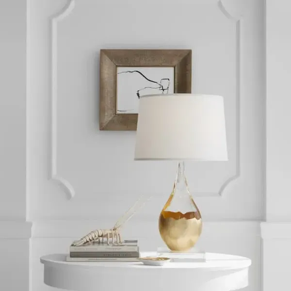 Sculptural Table Lamp with Silk Shade - Clear, Crystal