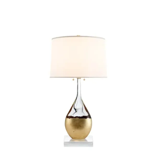 Sculptural Table Lamp with Silk Shade - Clear, Crystal image
