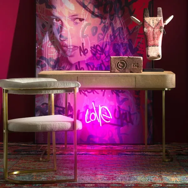 Sculptural Writing Desk with Drawer - Taupe, Brass
