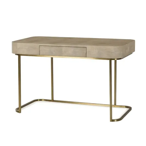 Sculptural Writing Desk with Drawer - Taupe, Brass