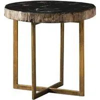 Side Table with Brass Legs - Dark, Petrified Wood