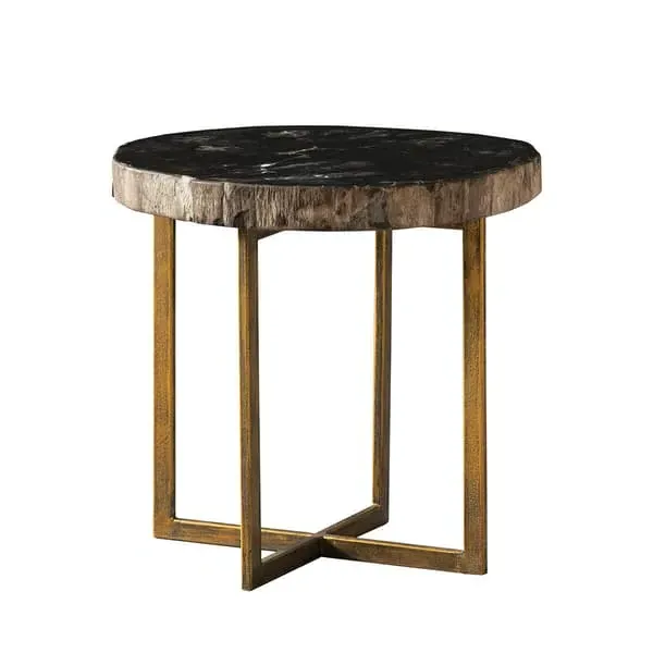 Side Table with Brass Legs - Dark, Petrified Wood image