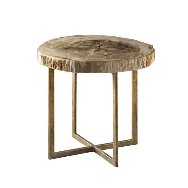 Side Table with Lamp - Light, Petrified Wood
