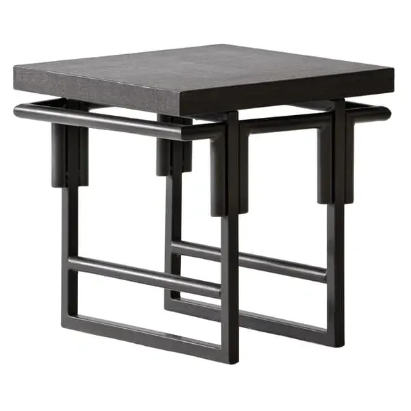 Side Table with Linen Top - Black, Lacquer image