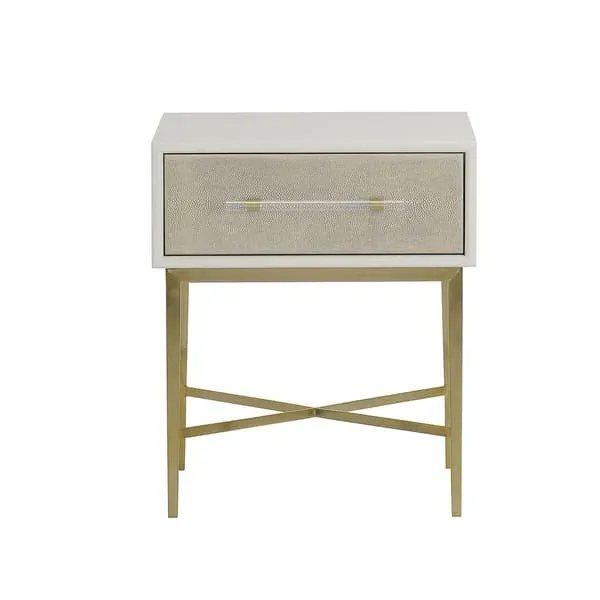 Single Drawer Bedside Table - Ivory, Faux Shagreen