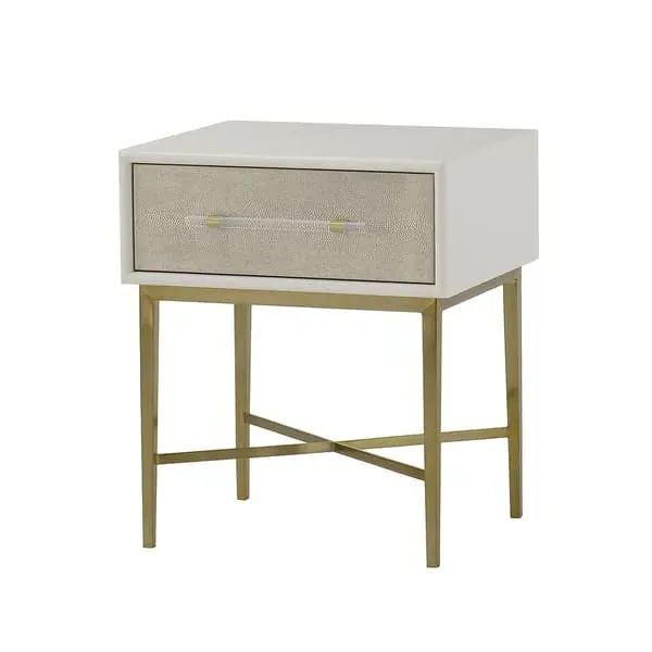Single Drawer Bedside Table - Ivory, Faux Shagreen image