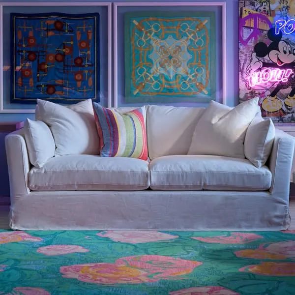 Skirted Sofa with Loose Cover - White, Linen