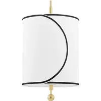 Small Drum Pendant Light with Trim - Black, Linen