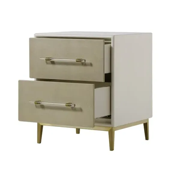 Small Nightstand with Drawers - Ivory, Faux Shagreen