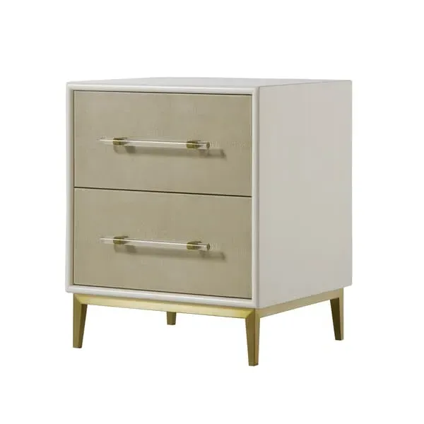 Small Nightstand with Drawers - Ivory, Faux Shagreen