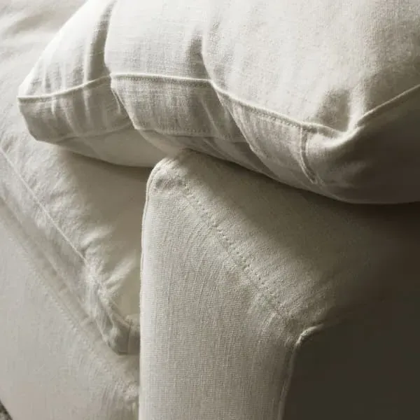 Small Sectional Sofa with Feather Cushions - White, Linen