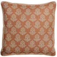 Square Cushion Floral Print - Orange, Linen