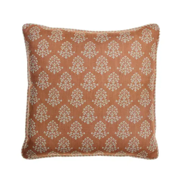Square Cushion Floral Print - Orange, Linen image