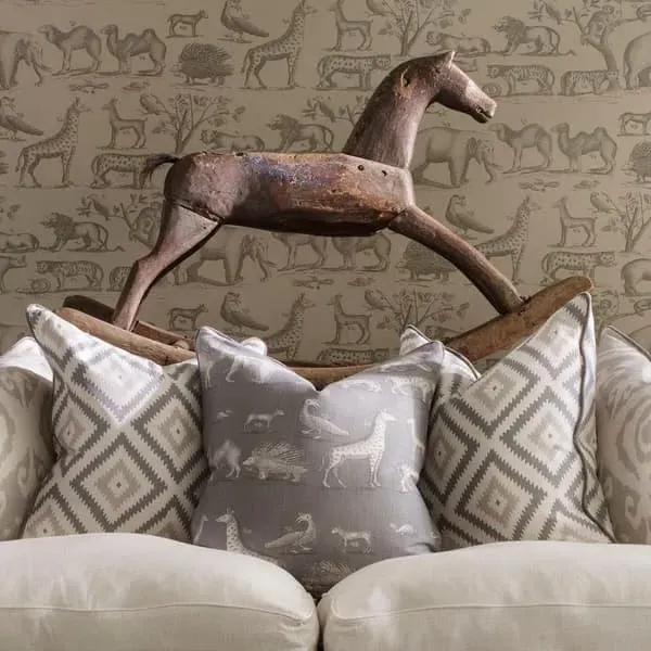 Square Cushion with Animal Print - Grey, Fabric