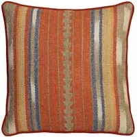 Square Cushion with Embroidered Stripe - Brick