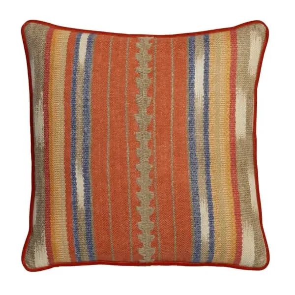 Square Cushion with Embroidered Stripe - Brick